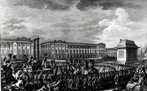 Den 21. ledna 1793: Smrt Ludvíka XVI. (1754-93) na Place de la Revolution, vyryl Isidore Stanislas Helman (1743-1809) 1793