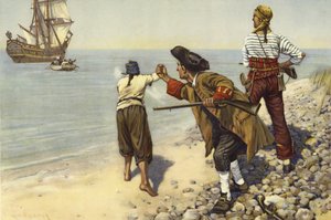 Uvíznutí na lodi, příhoda z dob korzárů (barevná litografie)