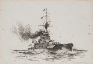 Britská loď Iron Duke. Kresba (25,5x36,8 cm), Charles M. Padday () , počátek 20. století.