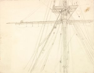 Detail stožáru a výstroje tužkou na papíře od Charles Napier Hemy