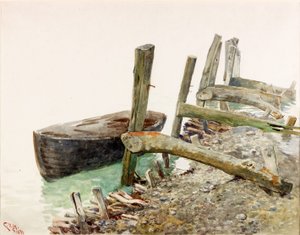 Člun se blíží k molu (barva karoserie) od Charles Napier Hemy