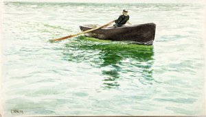 Muž veslující na člunu (akvarel na papíře) od Charles Napier Hemy