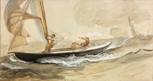 Studie závodní jachty (barva karoserie a akvarel na papíře) od Charles Napier Hemy