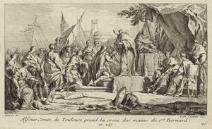 Alfons I., hrabě z Toulouse, přebírá kříž z ruky Bernarda z Clairvaux a přísahá, že se připojí ke druhé křížové výpravě od Charles Nicolas II Cochin