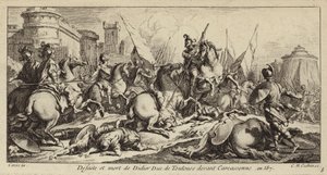 Porážka a smrt Didiera z Toulouse před Carcassonne, 587 (rytina) od Charles Nicolas II Cochin