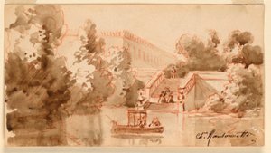 Imaginární pohled na hrad Vaux-le-Vicomte od Charles Nicolas Ransonnette