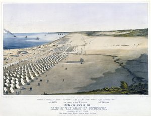 Pohled z ptačí perspektivy na Tábor okupační armády, kterému velel Genl. Taylor. Poblíž Corpus Christi, Texas, [ze severu] říjen 1845. od Charles Parsons