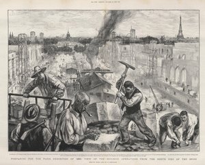 Příprava na pařížskou výstavu 1900: pohled na stavební operace ze severní strany Seiny.