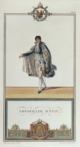 Uniforma státního rady pro korunovaci Napoleona, 1804 (barevná rytina)
