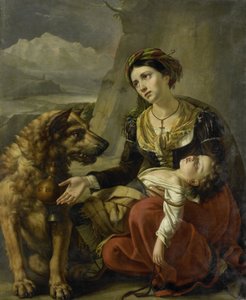 Svatobernardský pes přichází na pomoc ztracené ženě s nemocným dítětem od Charles Picqué
