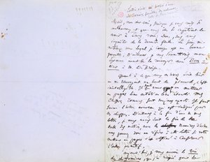 2. strana dopisu Baudelairovu editoru Auguste Poulet-Malassis (1825-78) ohledně vydání „Les Fleurs du Mal“ c. 20. února 1857 (pero a inkoust na papíře)