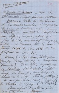 Strana 302 Baudelairovy brožury „Pauvre Belgique“ popisující jeho cestu do Namuru, 1864