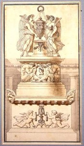 Návrh pohřebního pomníku římského generála, cca 1800 (křída, pero, inkoust a mytí na papíře) od Charles Pierre Joseph Normand