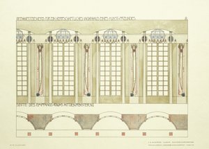 Recepční a hudební místnost, kolem 1901 (barevná litografie) od Charles Rennie (after) Mackintosh