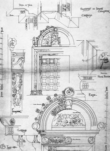 Certosa di Pavia, Dveře v malém klášteře, 1891 (Stránka ze skicáku, inkoust na kazetovém papíru) od Charles Rennie Mackintosh