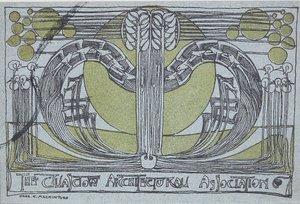 Program Conversazione pro Glasgow Architectural Association, 1894 (linoryt tištěný černobíle na světle modrém papíře) od Charles Rennie Mackintosh