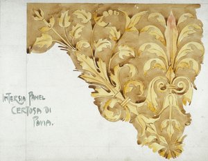 Intarsia Panel, Certosa di Pavia, 1891 (tužka a akvarel na papíře) od Charles Rennie Mackintosh