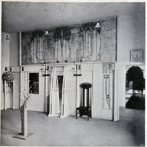 Vnitřní pohled na salon dekorativního umění ve Vídni, kolem roku 1900 (výzdoba a nábytek Charles Rennie a Margaret MacDonald Mackintosh) od Charles Rennie Mackintosh