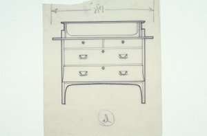 Perokresba nábytku (bydliště s malovanými panely), cca 1910 (tuš na papíře) od Charles Rennie Mackintosh