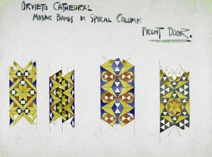 Katedrála Orvieto, mozaikové pásy ve spirálovém sloupu, přední dveře, 1891 (tužka a akvarel na papíře) od Charles Rennie Mackintosh