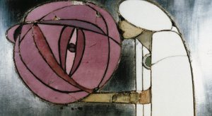 Bílá skříň navržená pro paní Rowat, 1902 (dřevo, vitráže, smalt)