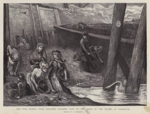 Chudáci děti sbírají kusy uhlí z břehů Temže v Limehouse, Londýn (litho) od Charles Ricketts