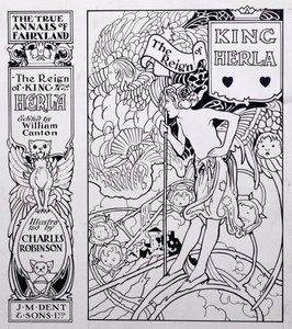 Ilustrace přední obálky knihy The True Annals of Fairyland, The Reign of King Herla, editoval William Canton, publikoval 1900 od Charles Robinson