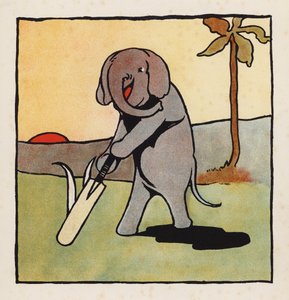 Nesmysl: Slon hrající kriket (barevná litografie) od Charles Robinson