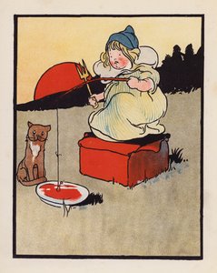 Nesmysl: Kojenec lovící ryby v misce (barevná litografie) od Charles Robinson