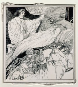 There She Lay, Looking So Beautiful, ilustrace z Briar Rose, The True Annals of Fairyland - The Reign of King Herla, pub. od J.M. Dent & Co. Ltd., 1900 od Charles Robinson
