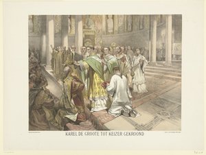 Karel Veliký korunován císařem, 800 Karel Veliký korunovaný císařem (titul na předmětu) Série 24 holandských historických desek, pro školu a domov (název série) od Charles Rochussen