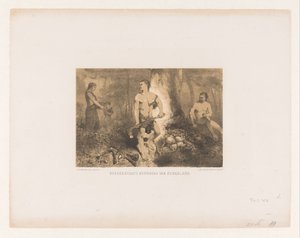 Muži, žena a dítě v lese Kvenen, nejstarší obyvatelé Nizozemska (titul na předmětu) od Charles Rochussen
