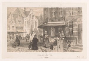 Lidé na ulici Panoráma města (17. století) (název na objektu) od Charles Rochussen