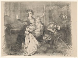 Scéna z divadelního dramatu Marie Antoinetta Oznámení o baletech a hrách hraných v Amsterdam City Theatre (název série) od Charles Rochussen