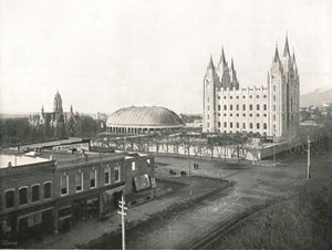 Shromáždění Hall, Tabernacle and Mormon Temple, Salt Lake City, USA, 1895.