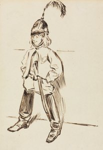 Studie dítěte v přilbě a botách. od Charles Samuel Keene