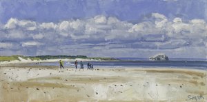 Chodci a kolpíci, Bass Rock, 2016 (olej na plátně) od Charles Simpson