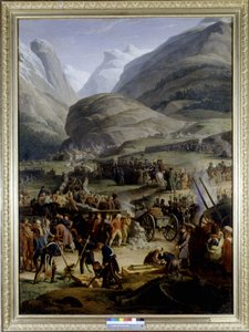 Francouzská armáda ve vesnici Saint Pierre pro přechod průsmyku Saint Bernard - u Charlese Thévenina, olejomalba, počátek 19. století. od Charles Thevenin
