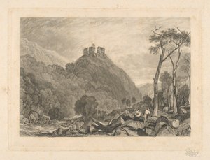 Hrad Okehampton, na řece Okement od Charles Turner