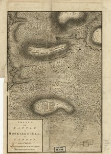 Náčrt bitvy u Hobkirks Hill, poblíž Camdenu, 25. dubna 1781, vydaný v Londýně, 1794 od Charles Vallancey