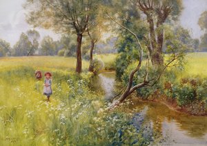 Sbírání letních květin u potoka, 1899 (wc)
