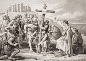 První hlásání křesťanství v Británii, z knihy "Ilustrace z anglických a skotských dějin", I. díl od Charles West Cope