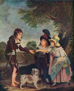 Portrét dětí sira Francise Fordse dávajících minci žebrákovi. Vystaveno 1793 1906