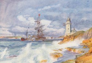 Vjezd do přístavu Falmouth (barevná litografie) od Charles William Wyllie
