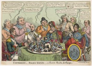 Caterers- Boney Dishd- a Bonne Bouche pro Evropu, hospoda. 1813 (ručně kolorovaná rytina)