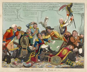 Political Quadrille -- the Game Up, hospoda. 1806 (ručně kolorovaná rytina)