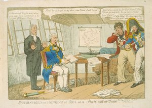 Sternhold a Hopkins na moři aneb Stave mimo čas, 1809 (barevný lept) od Charles Williams