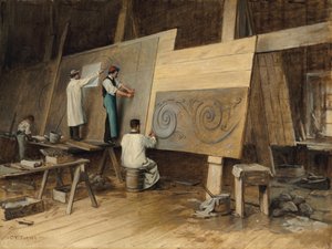Umělec provádějící návrhy pro světovou kolumbijskou výstavu, Chicago, 1893, 1894