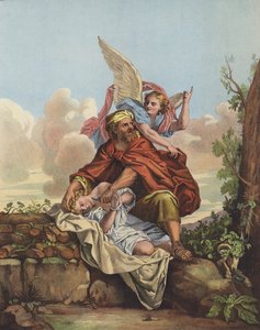Anděl zasáhl, aby zastavil Abrahama obětovat svého syna Izáka od Charles after Le Brun