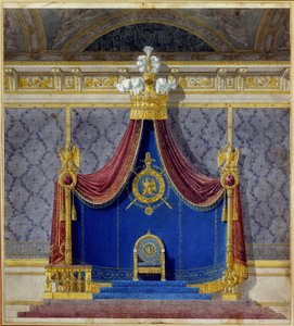 Art France: Trůn Napoleona I. v Palais des Tuileries vytvořený Charlesem Percierem (1764-1838) a Pierrem Francoisem Leonardem Fontainem (1762-1853), francouzskými architekty a dekoratéry. Soukromá sbírka od Charles and Fontaine Pierre Percier